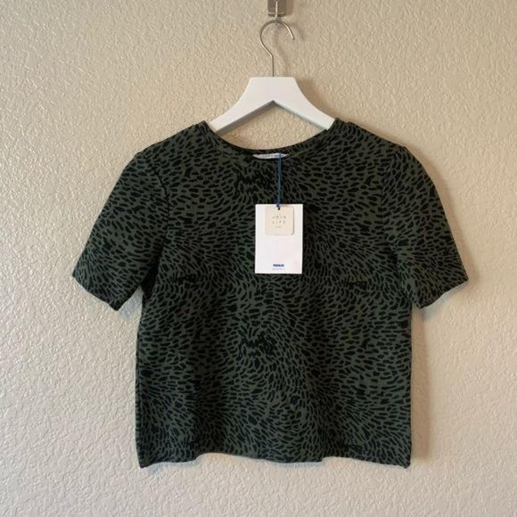 Zara Short Sleeve Top Green Leopard Print Small - Picture 6 of 8